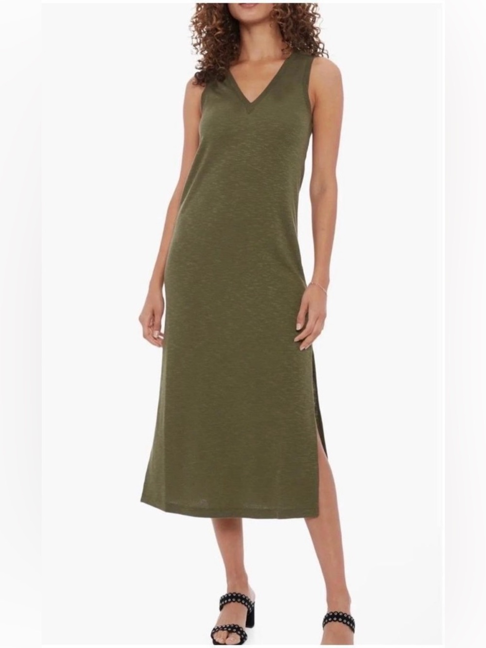 PAIGE Olive Green V-Neck Sleeveless Midi Dress